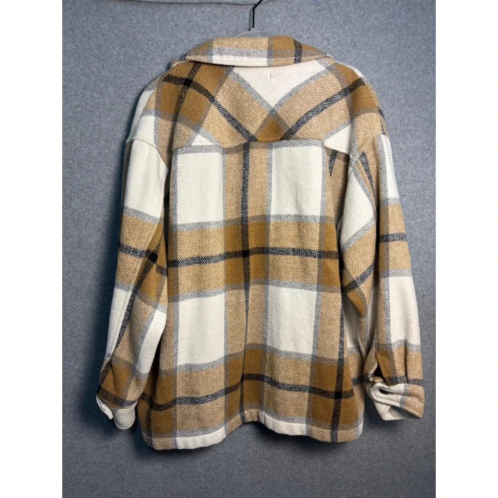 Workshop Plaid Shacket Jacket M Oversized Snap Front Cozy Fall Cabincore Coat